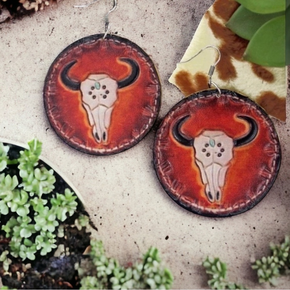 NWT BANDERA STEER SKULL BROWN EARRINGS